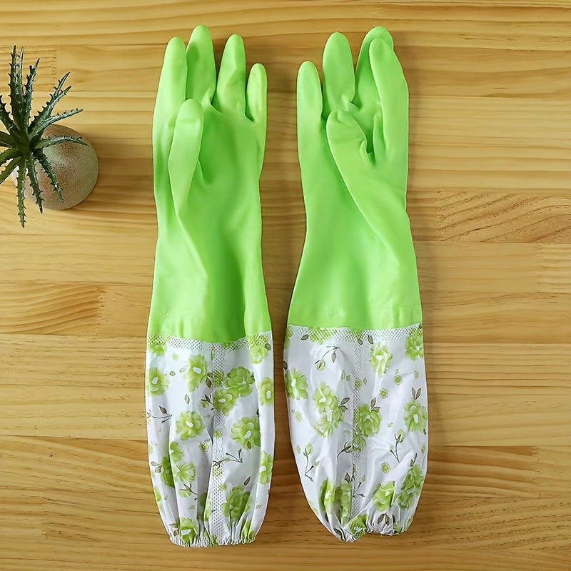 Get ready for all your cleaning needs with this pair of premium plush thickened rubber gloves! These unisex gloves are waterproof and perfect for kitchen dishwashing, household chores, outdoor gardening, laundry, car washes, and more. Made from durable