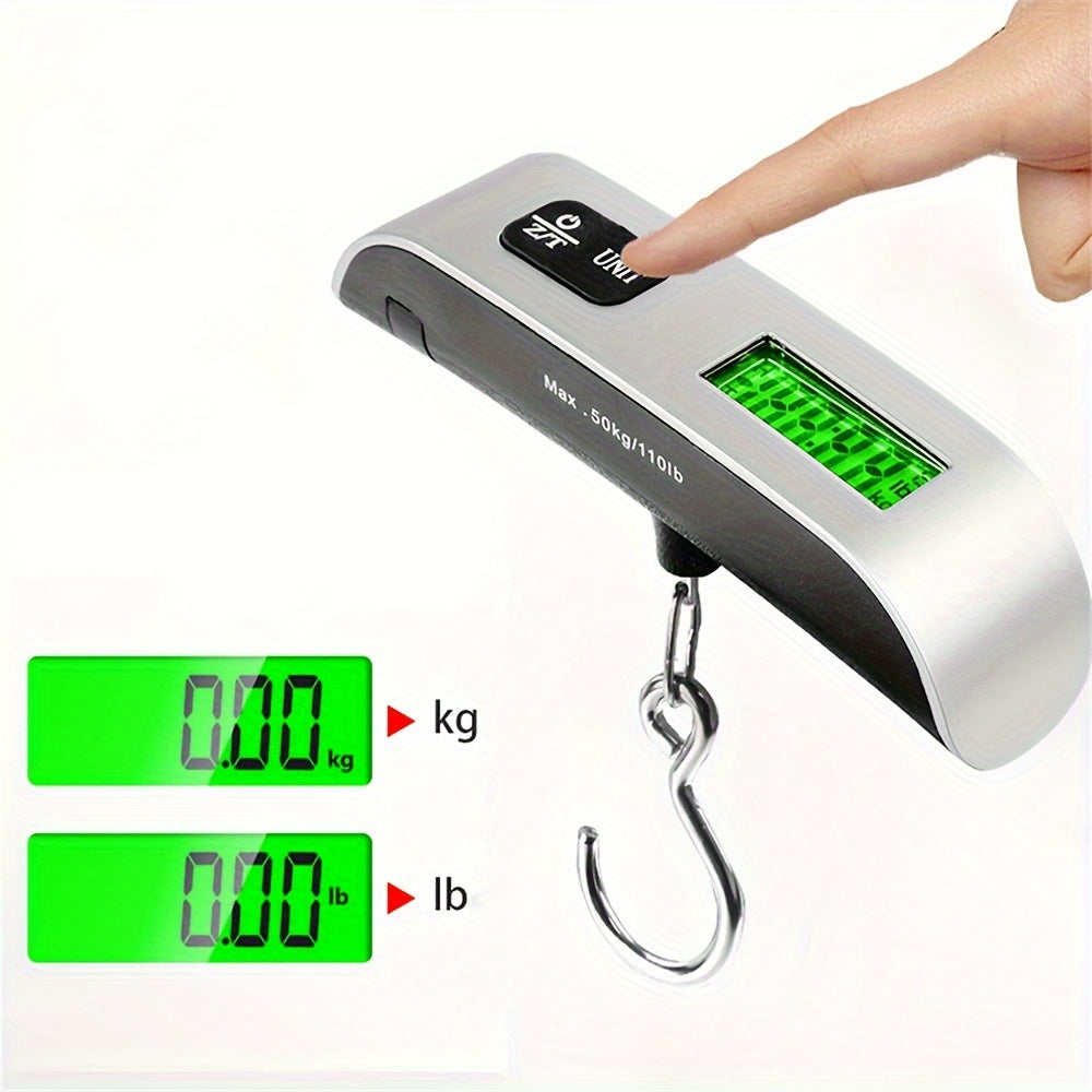 Portable electronic luggage scale with LCD display, suitable for weighing luggage up to 50kg/110lb.