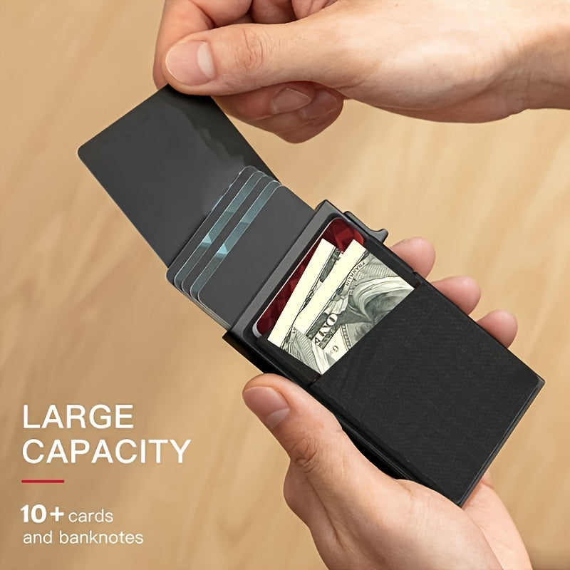 RFID blocking pop-up credit card holder and minimalist money bag for men - perfect gift.