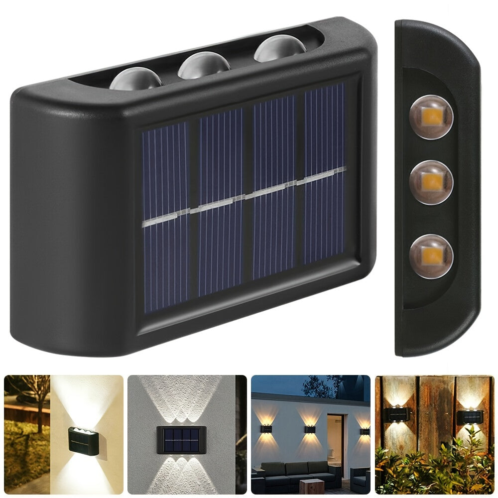 2 solar LED lights for outdoor decoration, easy to install on garden walls.