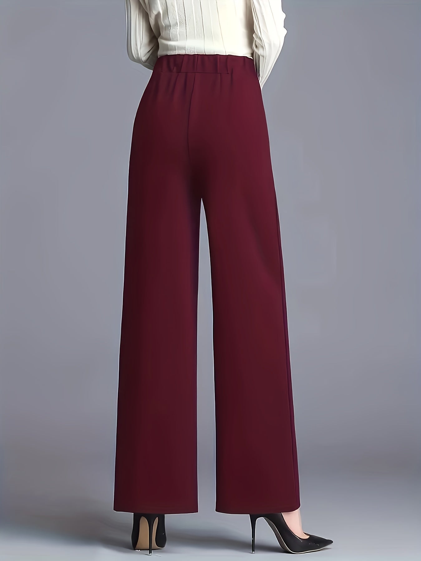 Women's Straight-Leg Pants with Pockets - Solid Color and Stretchy, Made of Machine Washable Polyester - Casual