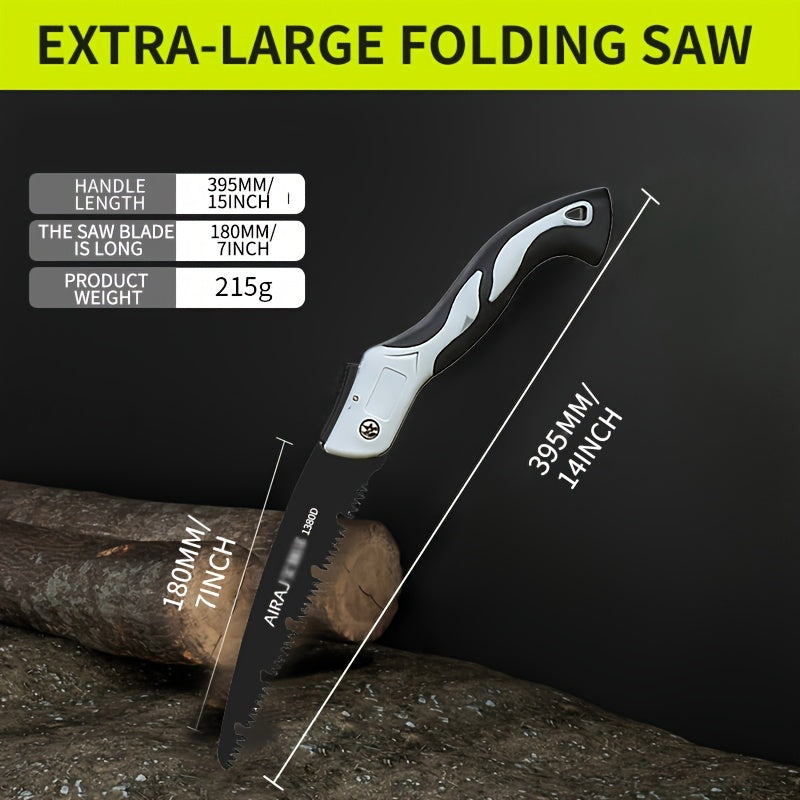 Durable metal pruning saw for woodworking and tree cutting with SK9 alloy steel blade. Quick folding design for easy storage. Bare tool included. Ideal for home and garden use.