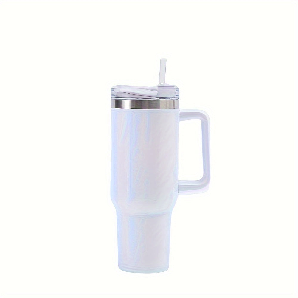 Set of 1 or 4 40oz tumblers with double-wall stainless steel, handle, straw, and personalized drinkware option.