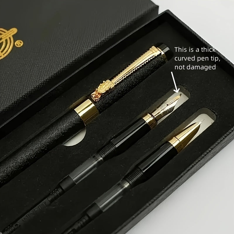 Luxury pen case set with ergonomic metal writing pens featuring medium rhodium plated tip and plastic material. Suitable for calligraphy practice and office use.