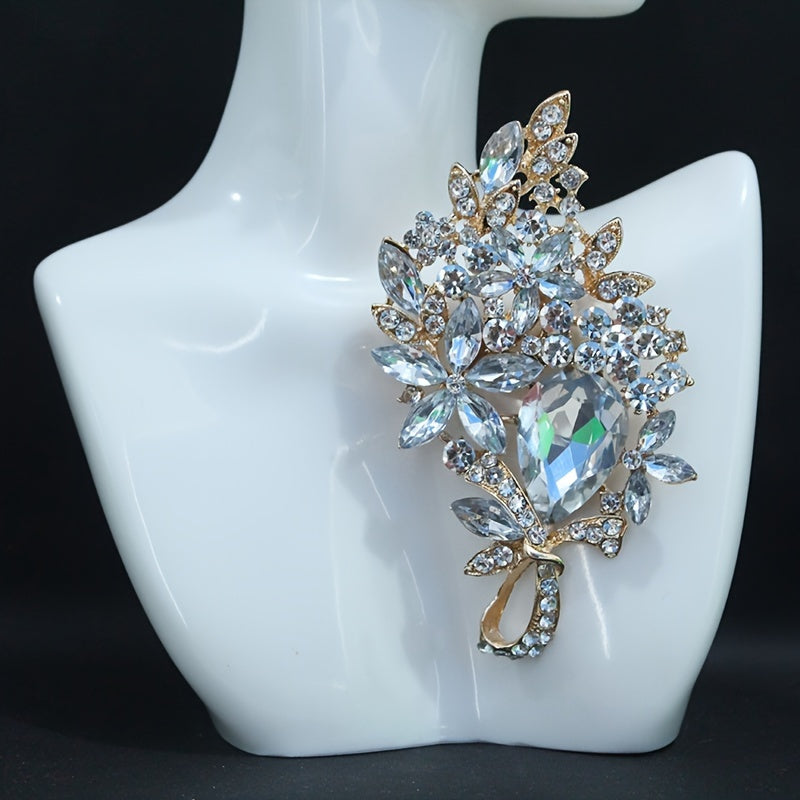 Stunning Flower-Shaped Brooch Adorned with Sparkling Rhinestones - A Chic Lapel Pin for Women's Clothing, Perfect for Dresses, Coats, Sweaters, and Corsages