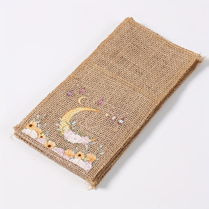 5 Eid Mubarak Burlap Gift Bags with Moon, Lantern & Star Designs for Ramadan Kareem Party Supplies and Islamic Muslim Home Decor. Made of Durable Linen Material with an Elegant Burlap