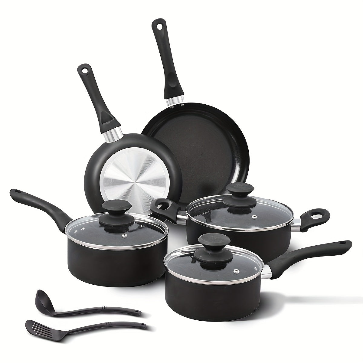 Aluminum Nonstick Cookware Set with 10 Pieces - Kitchen Pots and Pans with Cooking Utensils, Safe and Durable, Perfect for Home Cooking and Gifting - Free of PFOA, Cadmium, and Lead.