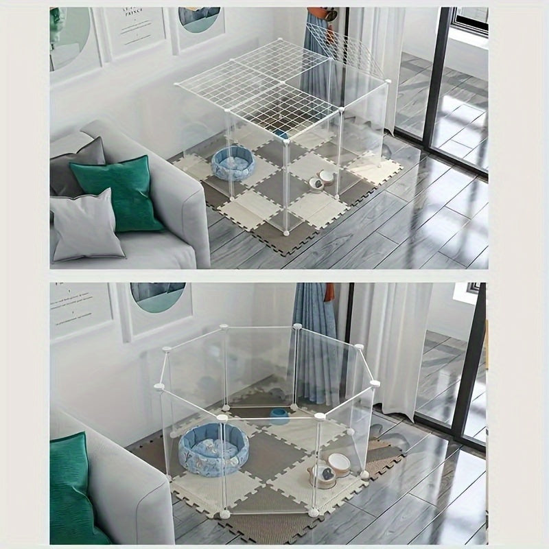 Flexible pet playpen for rabbits, hamsters, small dogs, and cats. Easy to assemble and adjust, suitable for both indoor and outdoor use. Washable and detachable for convenience.