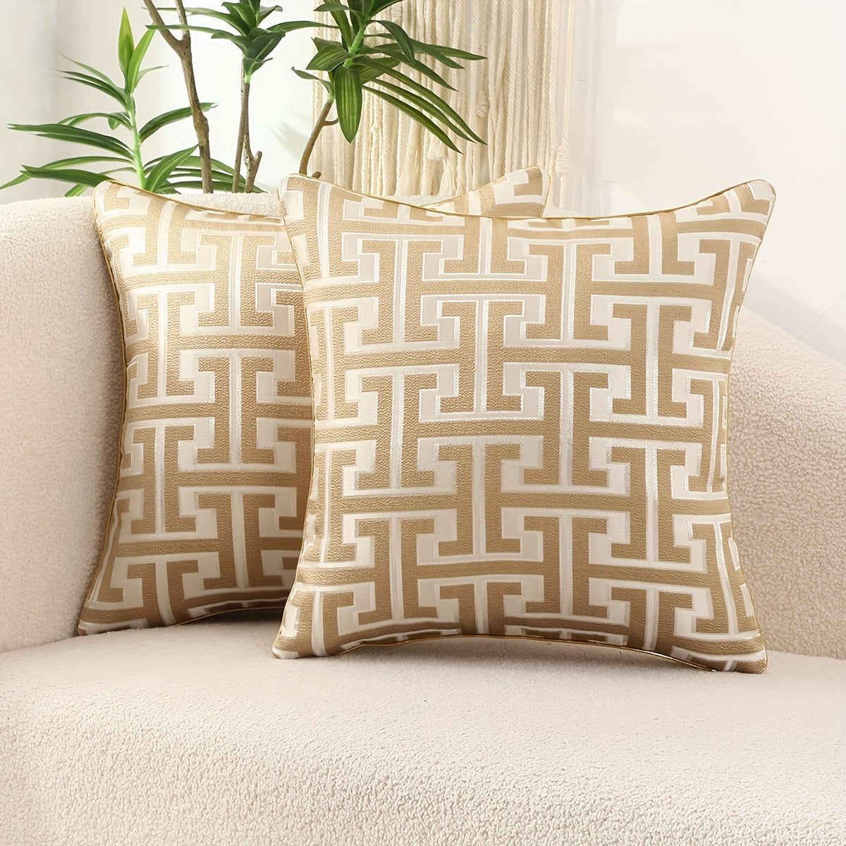 2 modern geometric jacquard pillow covers with invisible zippers, ideal for living room and bedroom decor.