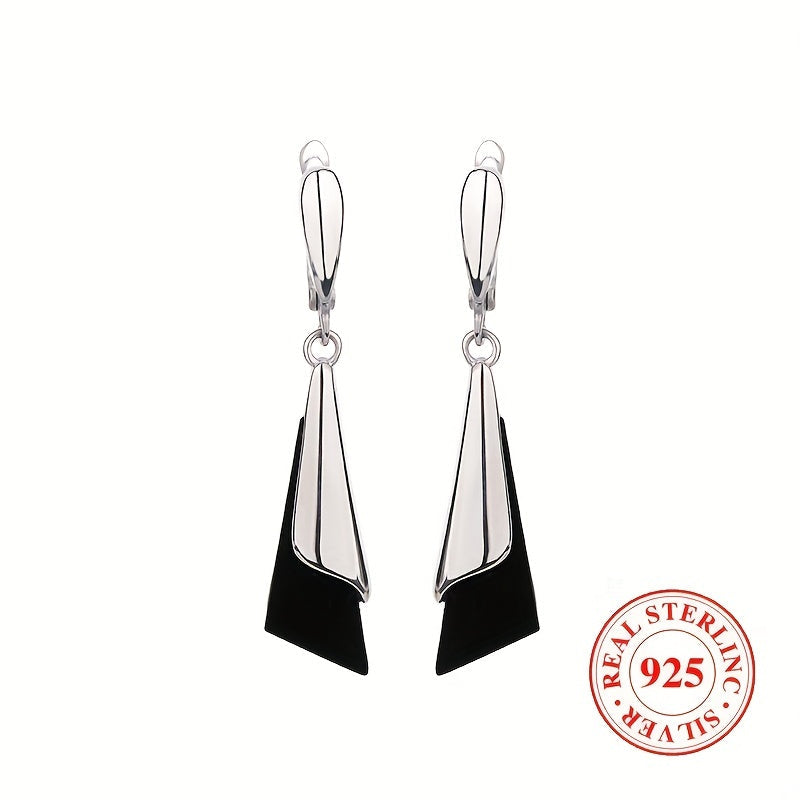 Stylish S925 Sterling Silver Bicolor Triangle Tassel Long Earrings for Women with May Birthstone, Perfect for Everyday Wear or as a Gift, Trendy Ear Drops, Fashion Jewelry.