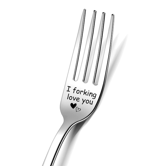 I Love You" Engraved Stainless Steel Dinner Fork - Perfect romantic gift for any occasion.