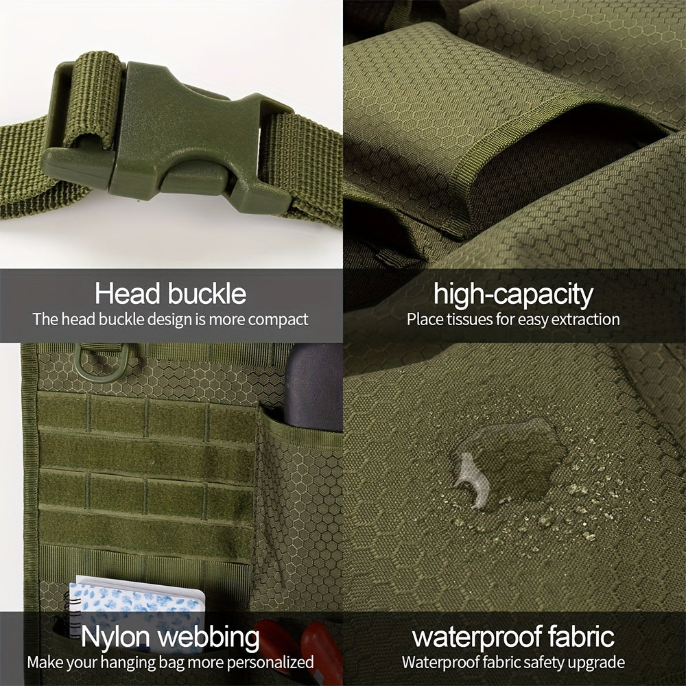 Organize your car with ease using our Tactical MOLLE Car Seat Back Organizer featuring 8 cup holders. This convenient storage bag can also be wall-mounted to hold tools and accessories. Makes a great gift for men or jewelry organizers.