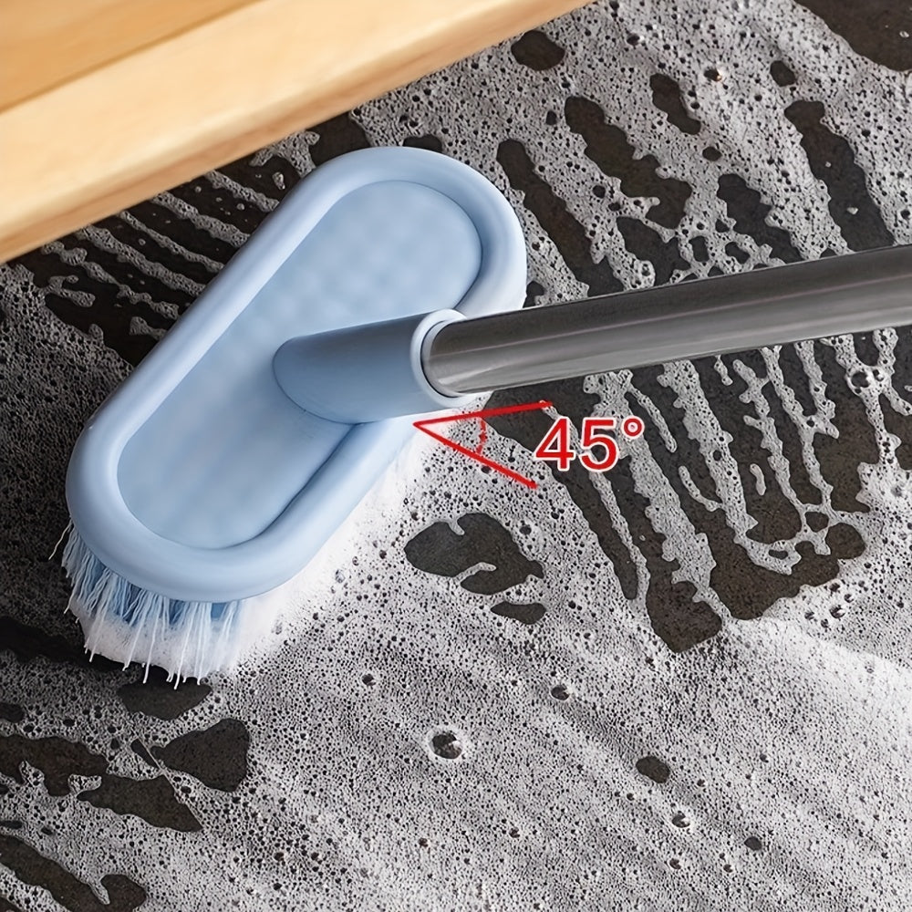 This floor brush features thick bristles and a tail hanging hole for easy storage. The 45° inclination allows for proper drainage and ideal household cleaning of countertops, glass, floors, stains, and hard-to-reach corners. Its flexibility makes it