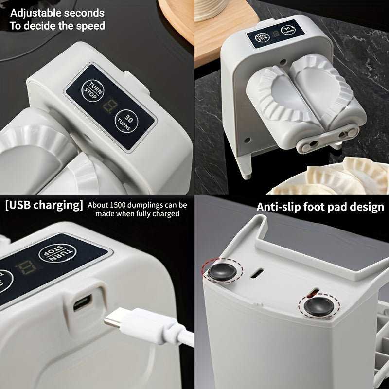 Introducing the Electric Dumpling Maker, a cutting-edge rechargeable machine that effortlessly creates dumplings. This household appliance can produce up to 1500 dumplings on a single charge, making it a convenient addition to any kitchen.