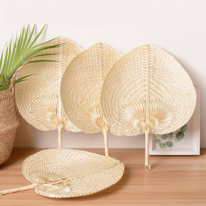 Handcrafted Bamboo Fans - Set of 4, with High-Quality Palm Leaf Design for Summer Cooling and Home Decor, perfect for Palm Tree Decor