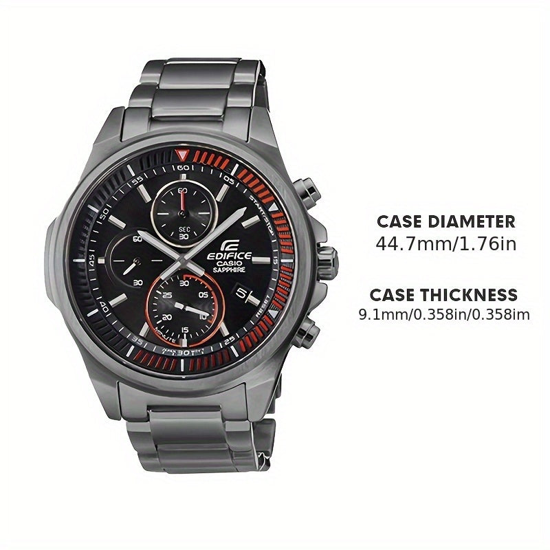 CASIO EDIFICE Men's Business Watch with Sapphire Mirror, Stainless Steel Band, Date & Stopwatch Features