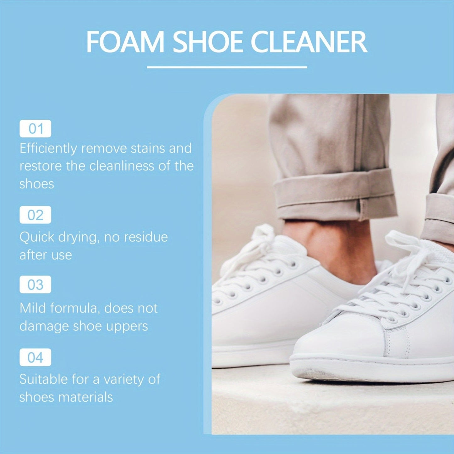 Introducing Jakehoe Foam Shoe Cleaner, a gentle formula designed for deep stain removal. This residue-free liquid cleaner features sodium bicarbonate and is safe for use on various materials, including canvas. Each 1L bottle comes with a towel, brush