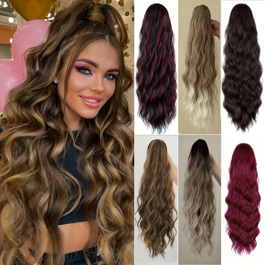 YUSULAXI Women's 24-Inch Long Wavy Drawstring Ponytail Extension made of synthetic high temperature fiber for daily use.