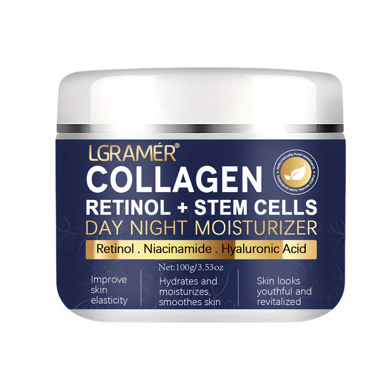 LGRAMER 60g/100g Collagen Retinol + Stem Cells Moisturizer, Day & Night Cream with Glycerin, Hypoallergenic for All Skin Types, Unisex-Adult, Revitalizes & Smooths Skin