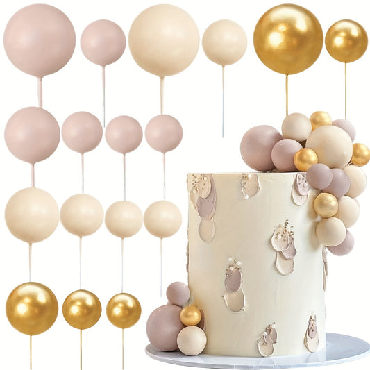 Set of 17 cake decoration balls in nude and coffee colors, perfect for birthday and wedding parties.