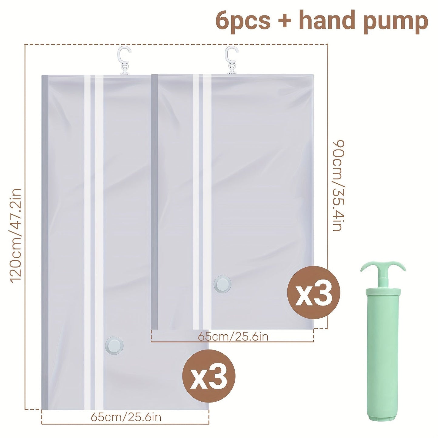 Hanging Vacuum Bags: Keep Your Clothes, Coats, and Jackets Organized - Available in Packs of 2, 4, or 6 with Manual Pump Included - Easy Zip Closure - Made of Durable Plastic - Space-Saving Rectangle Shape - No Electricity Needed