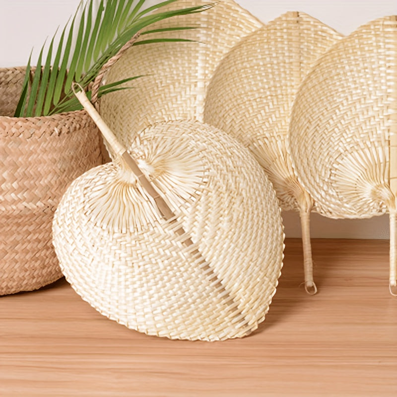 Handcrafted Bamboo Fans - Set of 4, with High-Quality Palm Leaf Design for Summer Cooling and Home Decor, perfect for Palm Tree Decor