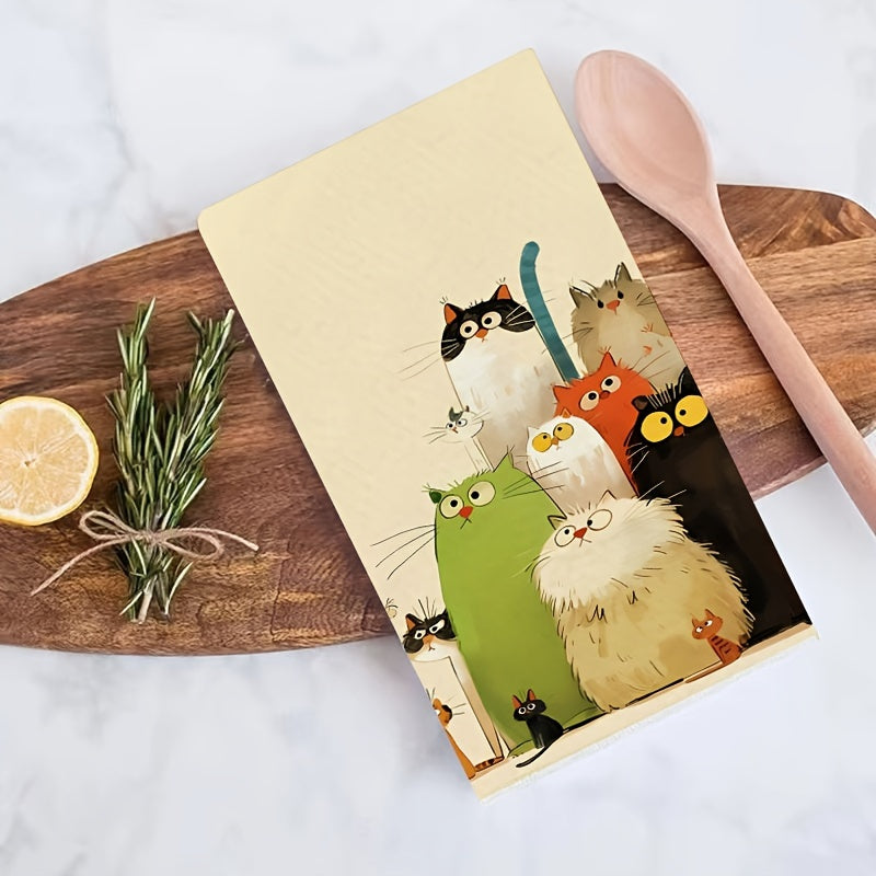 2 adorable kitten kitchen towels made of ultra-soft microfiber, ideal for drying hands and dishes. Machine washable and perfect for gifting on housewarmings, birthdays, or Mother's Day.