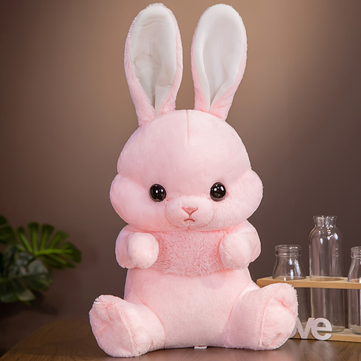 Cute Long-Eared Bunny Plush Toy - Soft, Cuddly Doll with Pillow Design for Home Decor and Birthday Gifts, White/Pink