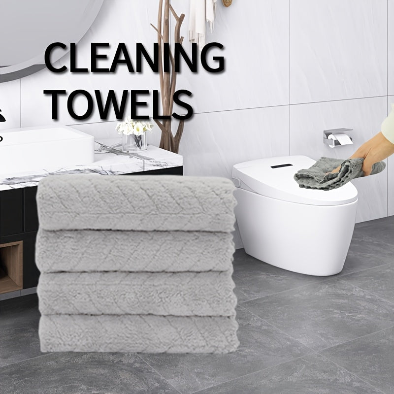 Set of 4 square towels measuring 27.94*27.94cm. Soft, absorbent, versatile for bathroom and household use.