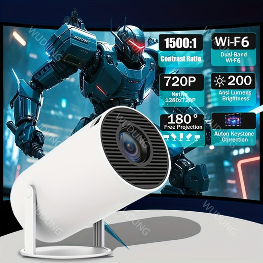 HY300Pro Mini Proyektor, 1280x720 asl rezolyutsiya, 200 ANSI lumen, LCD, stolga o'rnatish, tugma boshqaruvi, Wi-Fi 6, 16:9 va 4:3 nisbat, 180° proyeksiya bilan portativ uy kinoteatri uskunasi