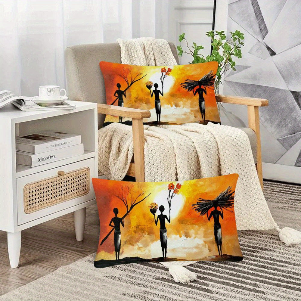 Get two sets of African Women Art Flannel Pillow Covers in a pack, measuring 50.8x30.48 cm each. These casual style covers are perfect for all seasons, and can be easily machine washed thanks to the zipper closure. Add a touch of love theme decorative