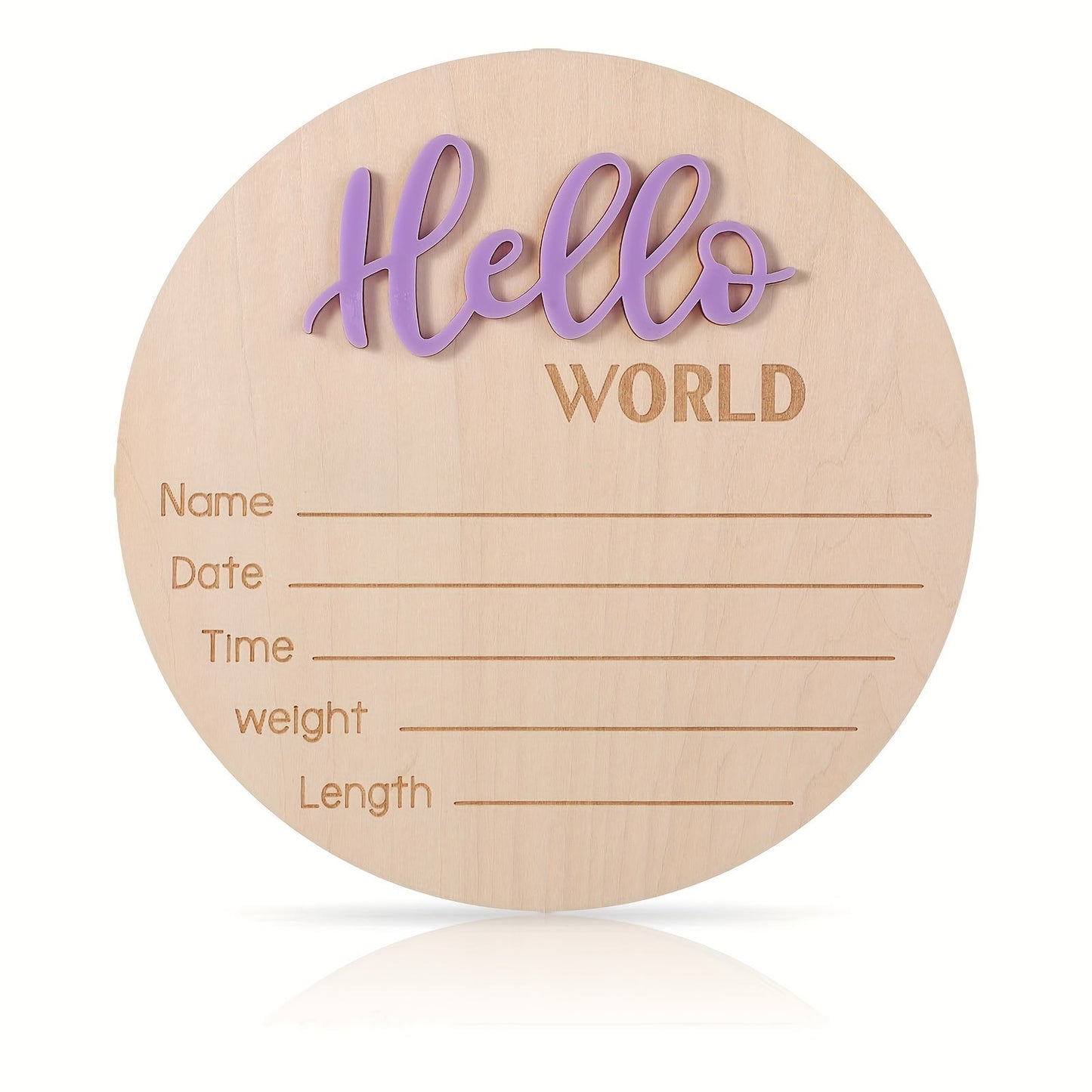 Personalized Wooden "Hello World" Plaque Welcome Sign - 14.99 cm, includes Name, Date, Time, Weight, Length Details for Birth Announcement. Perfect for Nursery, Hospital, Daycare Decor. Suitable for Ages 14 and Up.