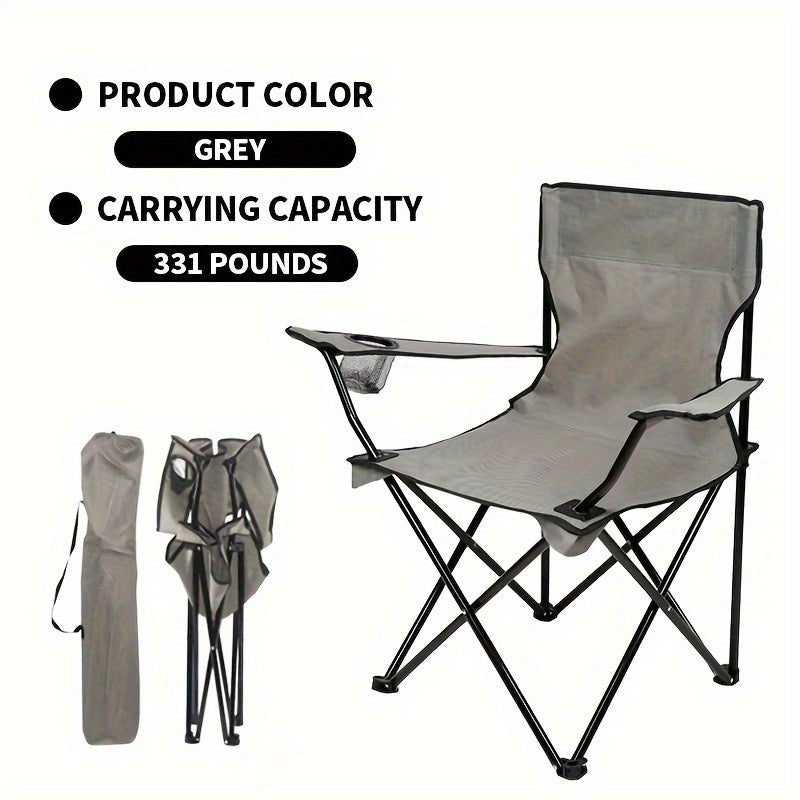 Durable and portable folding outdoor chair for adults with steel frame.