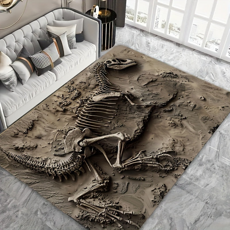 Soft and thick area rug designed with dinosaur fossils, measuring 8mm in thickness. This rug is machine washable and suitable for use in the bathroom, kitchen, living room, or bedroom. It serves as a versatile indoor decor mat, perfect for adding a touch