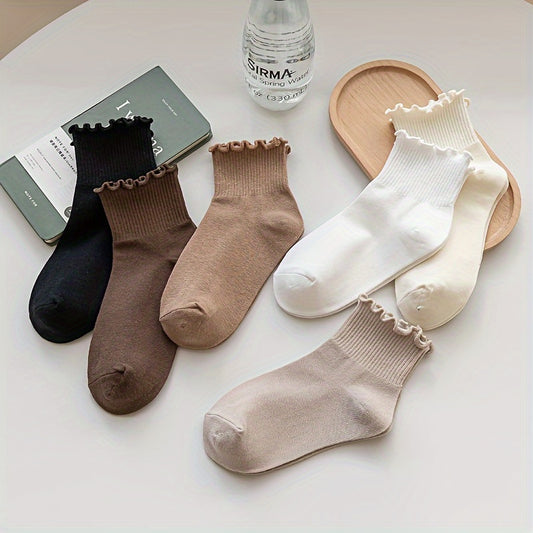 6 pairs of lettuce trim socks: sweet and comfy solid short socks for women.