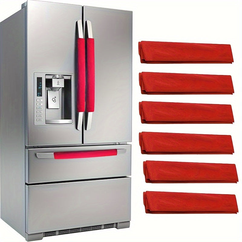 Protect your kitchen appliances with this set of 6 Red Velvet Refrigerator Door Handle Covers. Made of Polypropylene, these appliance handle protectors prevent stains, dust, and fingerprints on fridge, microwave, oven, and bathroom handles.