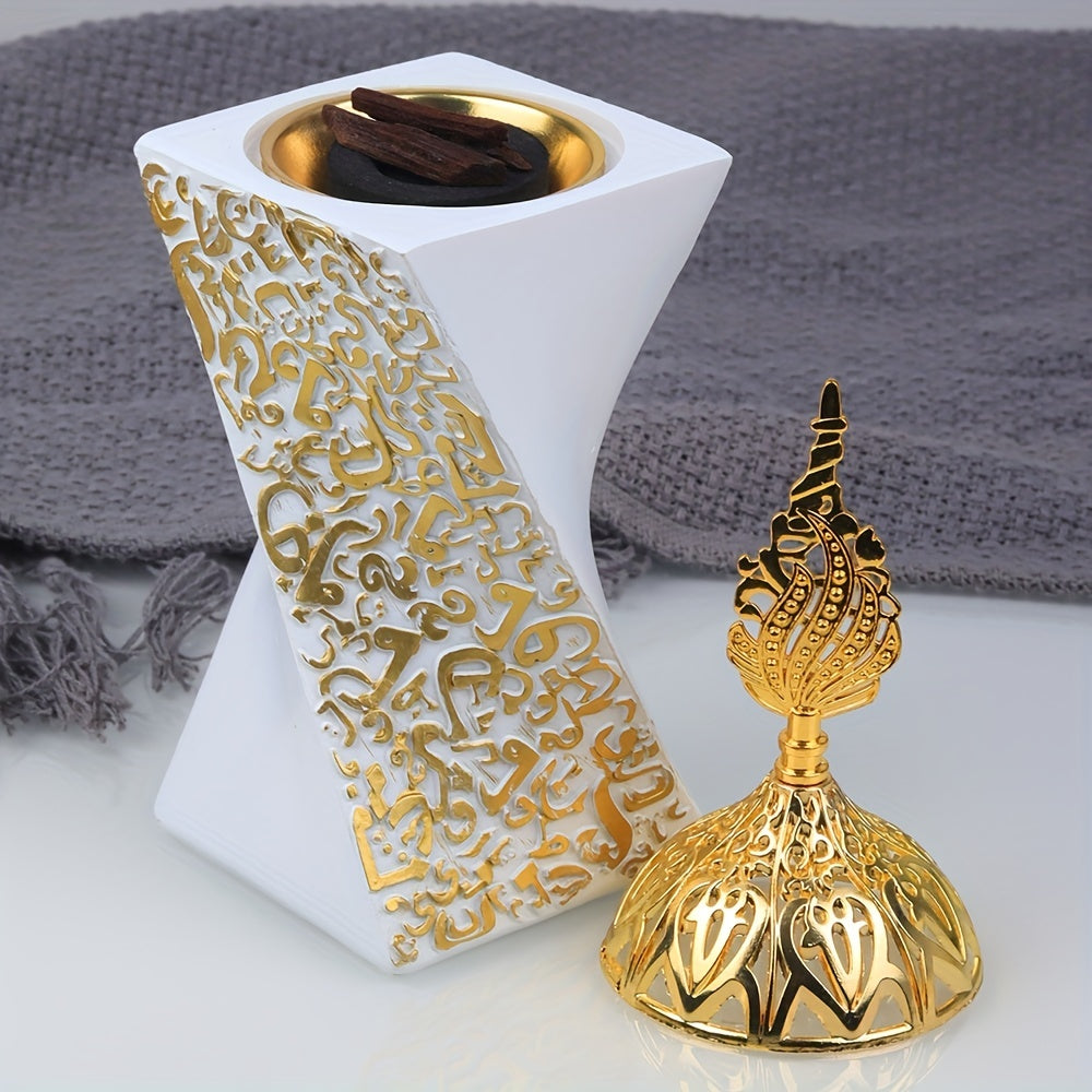 Stylish metal-lid incense burner for bedroom décor - resin crafted accent.