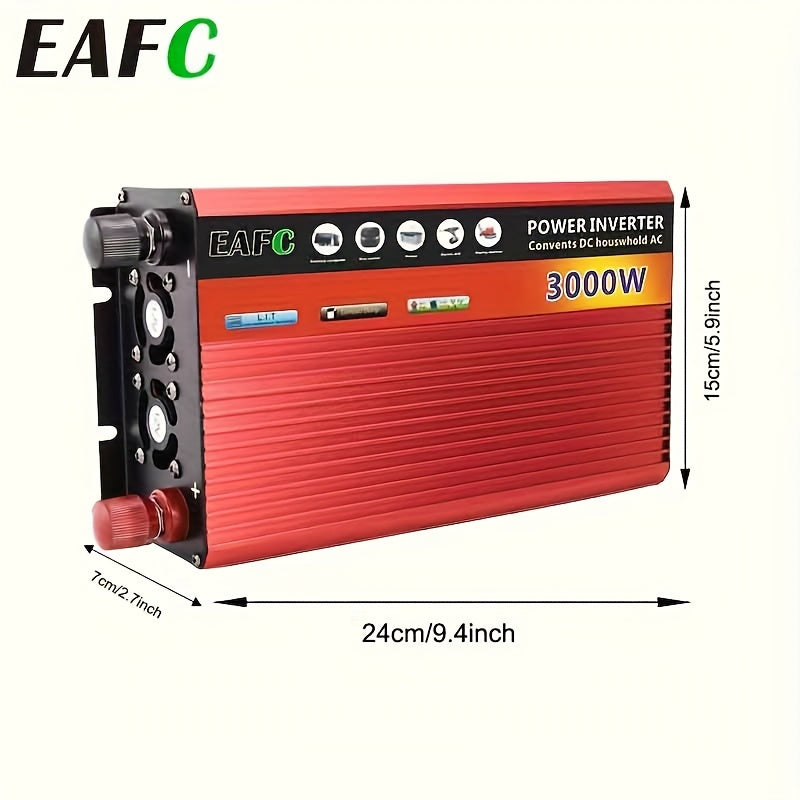 EU Plug Automotive Power Converter, 3000W Peak Power, 1500W Continuous Power, DC 12V to AC 220V, Portable Inverter Car Power Bank.