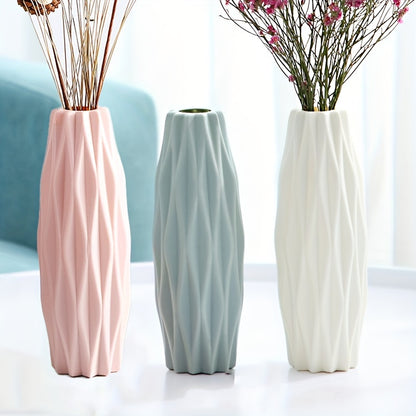 Set of Nordic plastic vases inspired by ceramic, perfect for home decor on special occasions such as St. Patrick's Day and Easter, or as a spring addition to living rooms, dining tables, or beauty rooms.