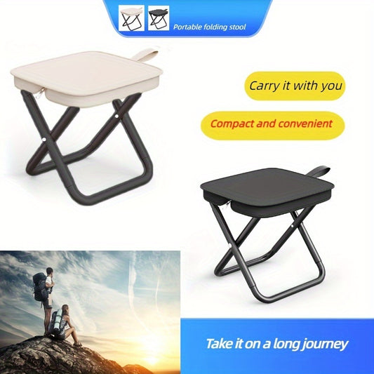 Compact portable folding stool for outdoor activities, easy to set up and adult-sized.