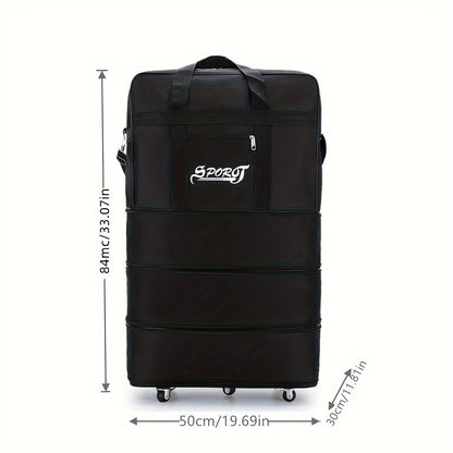 Hailong Palace Multilayer Wheeled Duffel Bag, Lightweight Nylon Folding Travel Trolley Suitcase with Interchangeable Tape, Hand Washable, Black