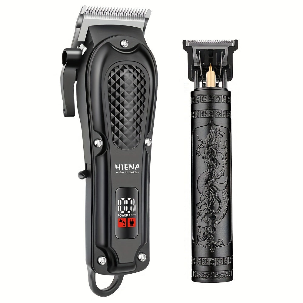 HIENA Men's Two-Piece Electric Hair Clipper with Digital Display and Cordless USB Carving Scissors, Ideal Gift for Men on Father's Day or holidays.