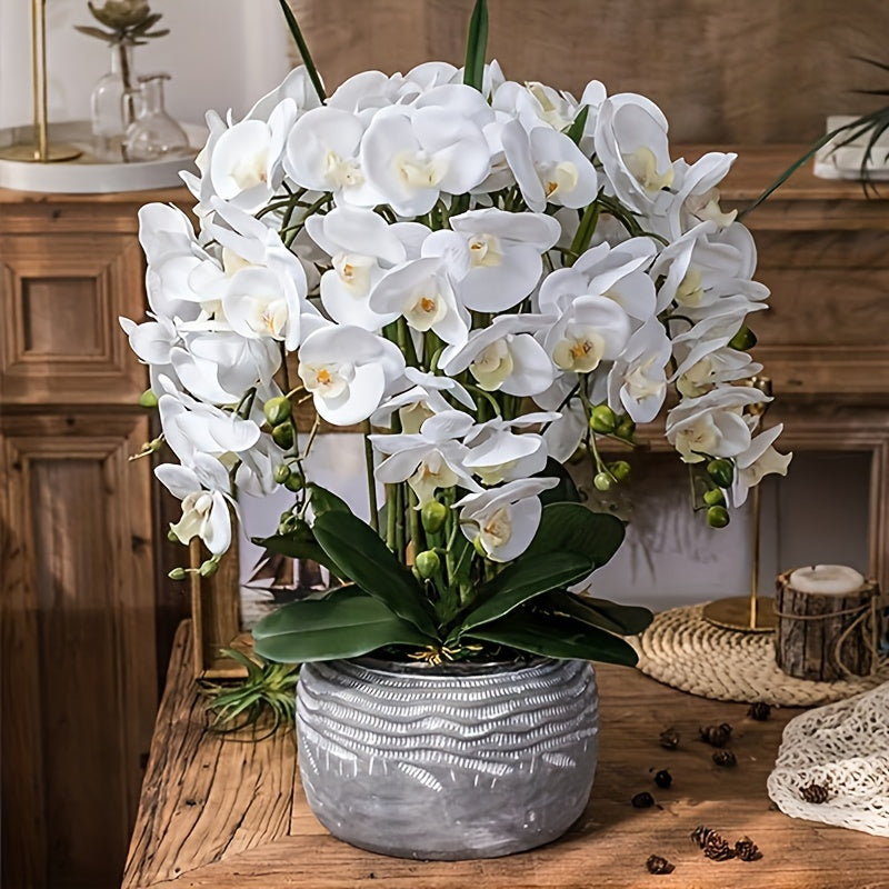 68.58 cm White Orchid Artificial Flower with Long Stem for High Vase, Real Touch Latex, Plastic Tabletop Decor for Various Occasions - No Electricity Required.