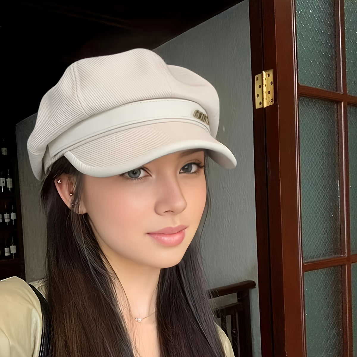 Polyester baseball cap for women with adjustable fit. Hand washable, occasion-themed, packable, knitted design, casual vintage-style beret cap with eight panels.