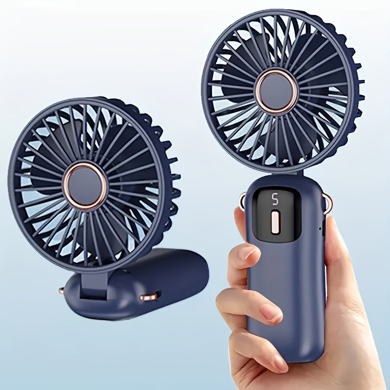 Rechargeable USB Handheld Fan with Quiet Operation and Foldable Neck Design, Ideal for Desk, Office, Bedroom, Outdoor Travel, Camping, and School. Features High-Velocity Cooling, 1200mAh Lithium Battery, Wearable Design, and Easy Button Control. Perfect