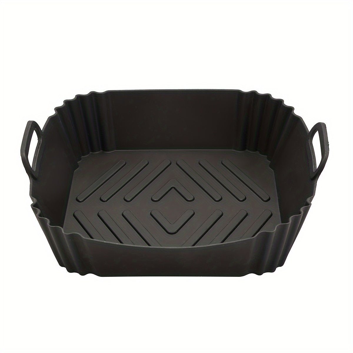 Get a square-shaped 1-piece reusable silicone air fryer baking pan that is non-stick and heat resistant up to 240°C. It comes with textured grip handles for easy handling and is perfect for making crispy chicken and more. An essential kitchen accessory