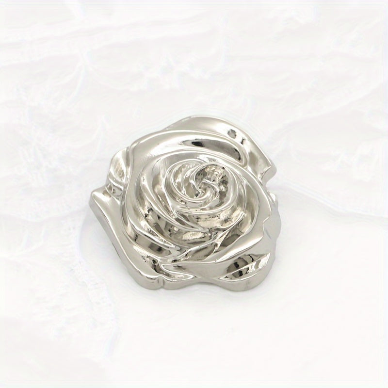 Set of 6 Elegant 3D Rose Buttons made from Alloy, featuring a Simple and Novelty Fashion Style for Women. These versatile Clothing Fasteners are Flower-Shaped Pins perfect for Sweaters, Coats, and Jackets.