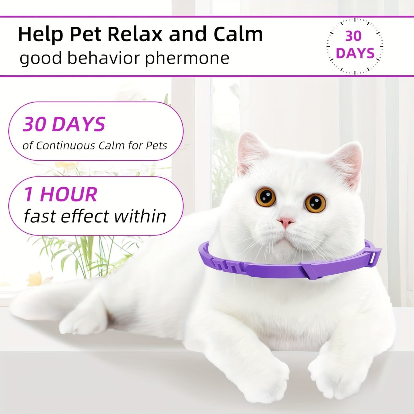 4-pack calming pheromone collar for cats and kittens, adjustable for small to large sizes, provides relaxation and comfort