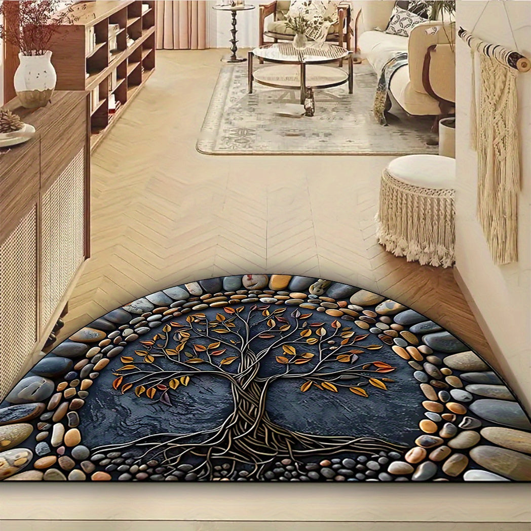 Welcome guests to your home with the Tree of Life Welcome Mat. This non-slip, washable door mat is perfect for your porch, living room, bedroom, office, or outdoor decor. Made from high-quality polyester crystal velvet, this mat is both stylish and