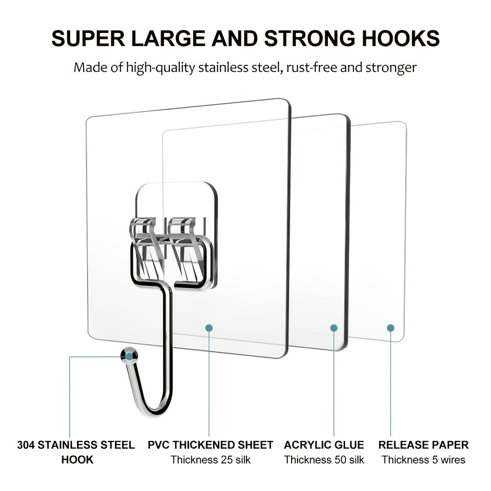 10pcs All-Purpose Large Adhesive Hooks for Heavy Duty Hanging, Waterproof Stick.